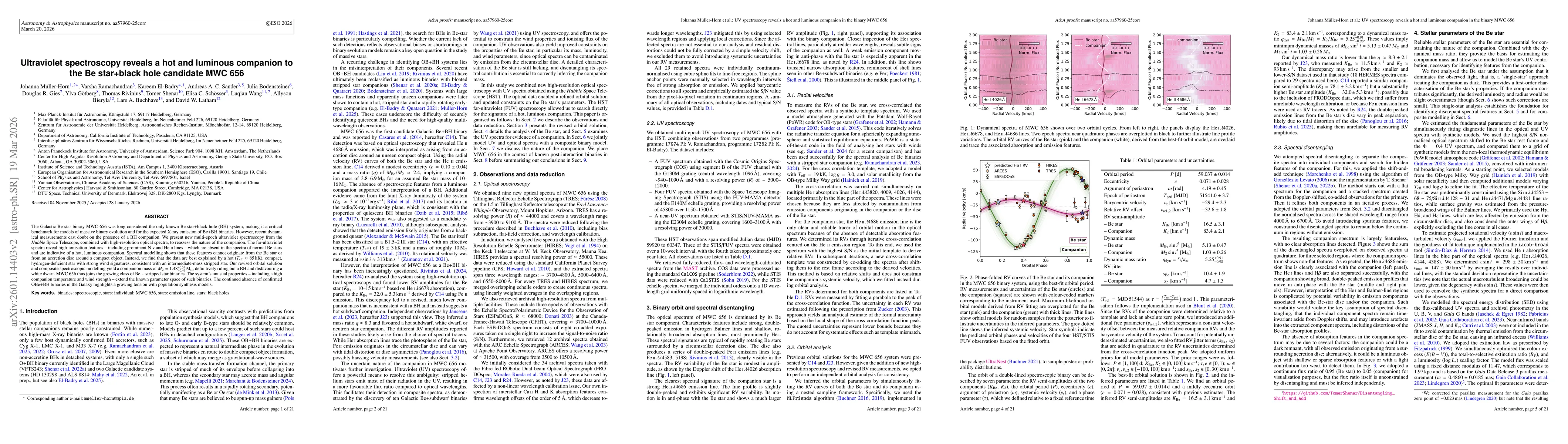 Thumbnail for Ultraviolet spectroscopy reveals a hot and luminous companion to the Be star + black hole candidate MWC 656