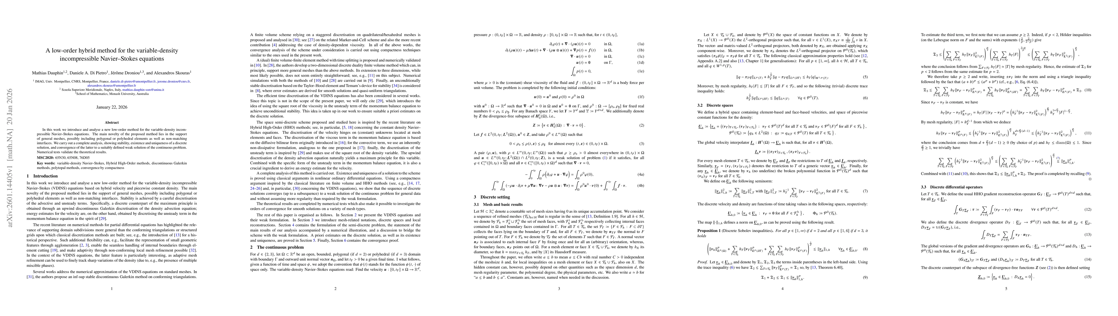 Thumbnail for A low-order hybrid method for the variable-density incompressible Navier-Stokes equations