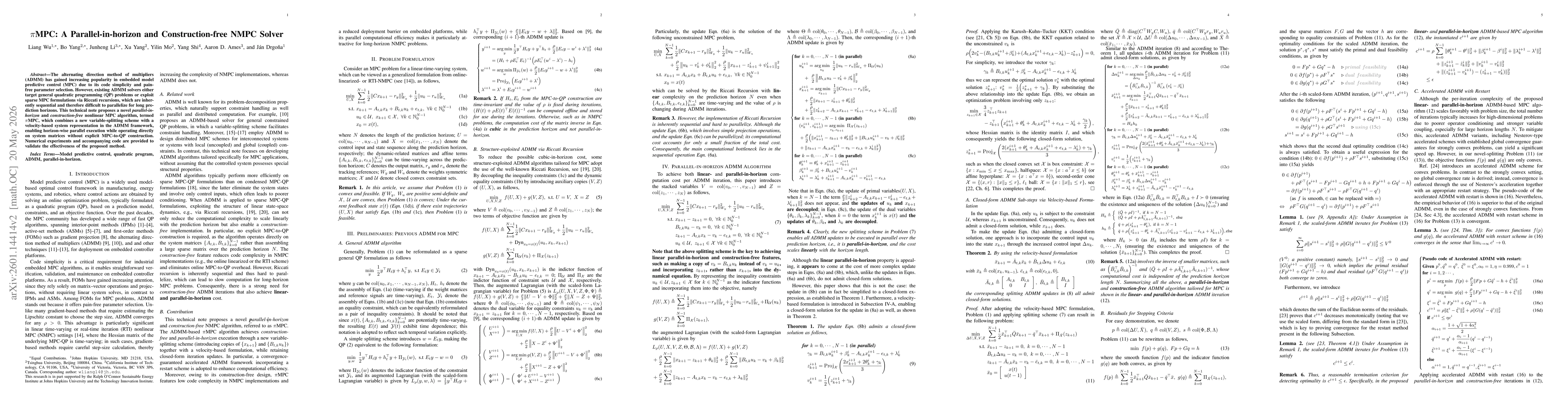 Thumbnail for $π$MPC: A Parallel-in-horizon and Construction-free NMPC Solver