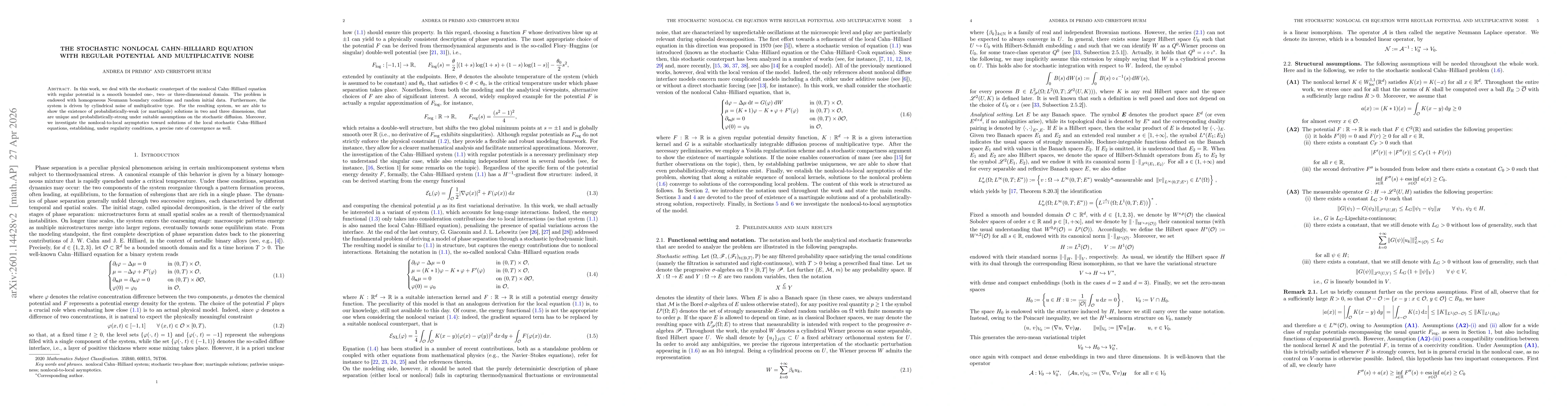 Thumbnail for The stochastic nonlocal Cahn-Hilliard equation with regular potential and multiplicative noise