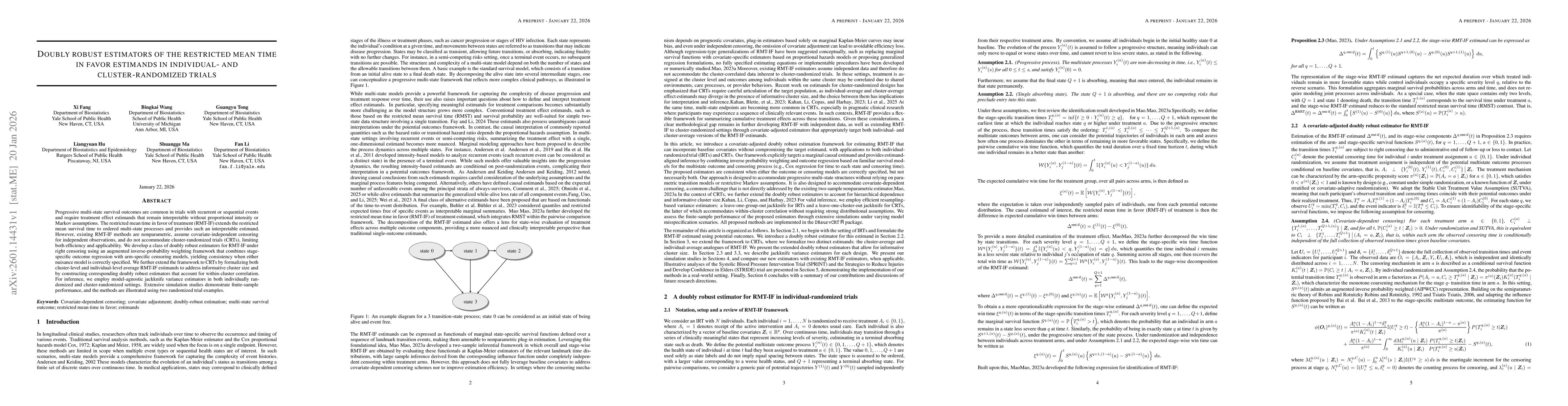 Thumbnail for Doubly robust estimators of the restricted mean time in favor estimands in individual- and cluster-randomized trials