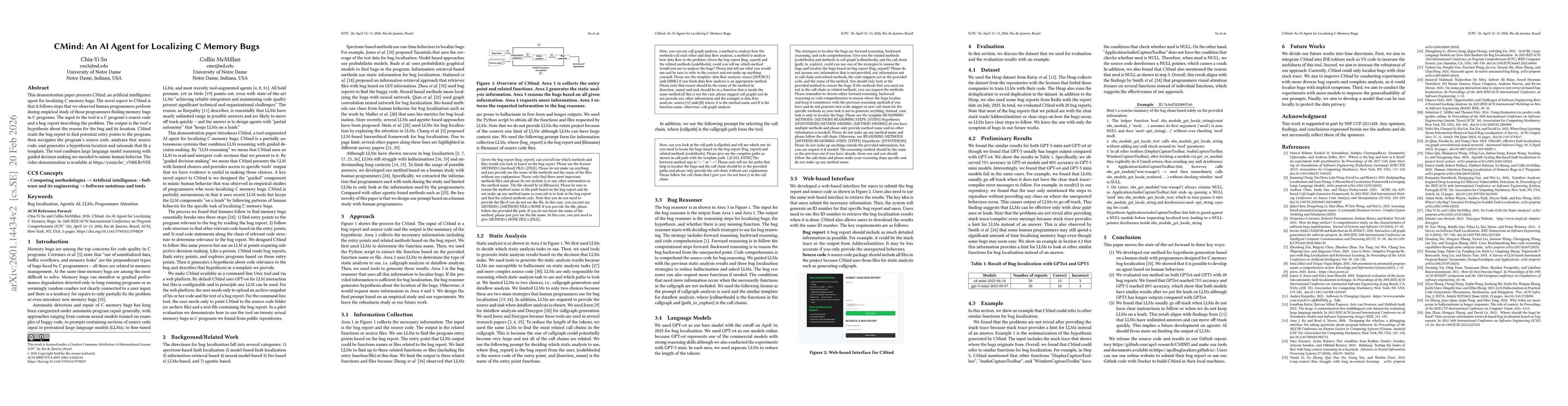 Thumbnail for CMind: An AI Agent for Localizing C Memory Bugs