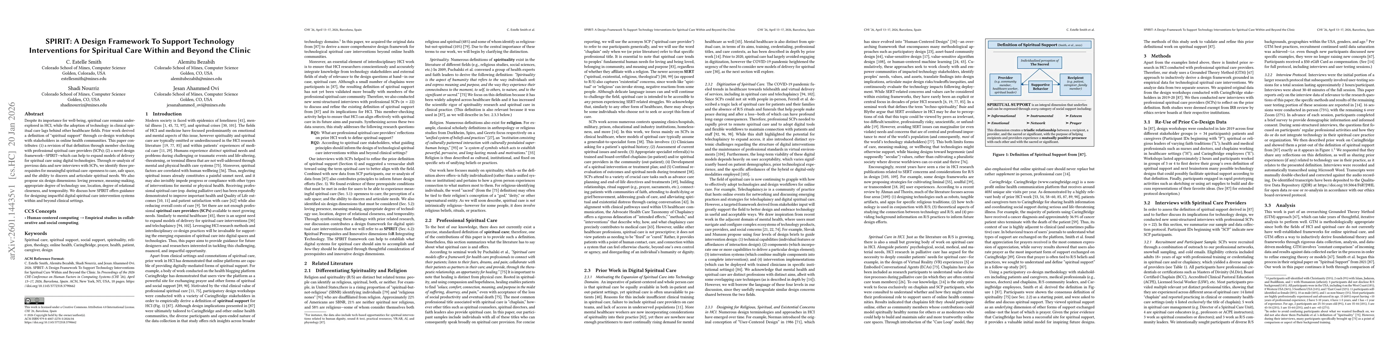 Thumbnail for SPIRIT: A Design Framework To Support Technology Interventions for Spiritual Care Within and Beyond the Clinic