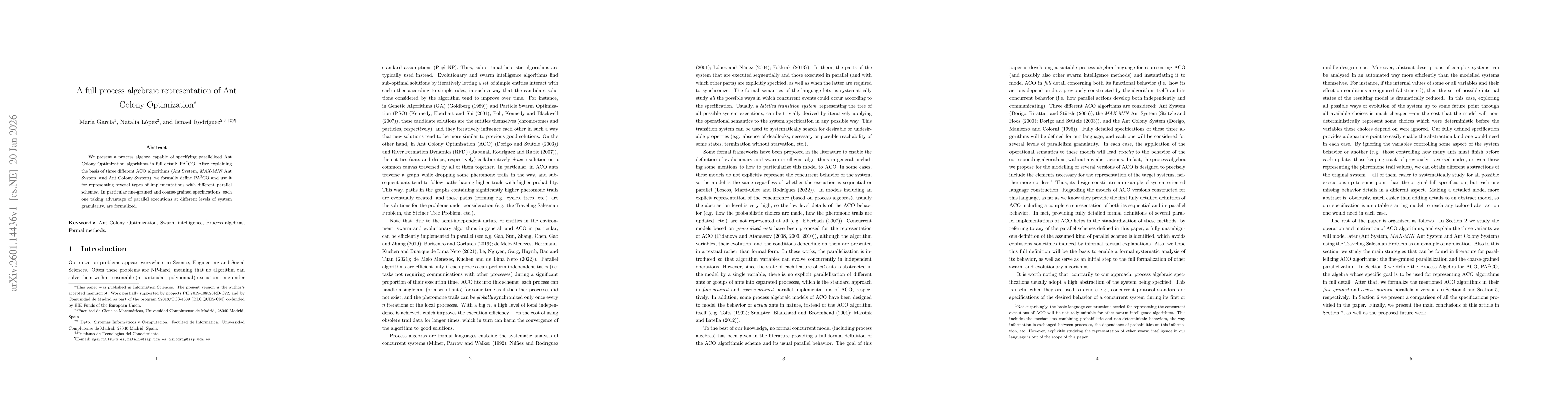 Thumbnail for A full process algebraic representation of Ant Colony Optimization