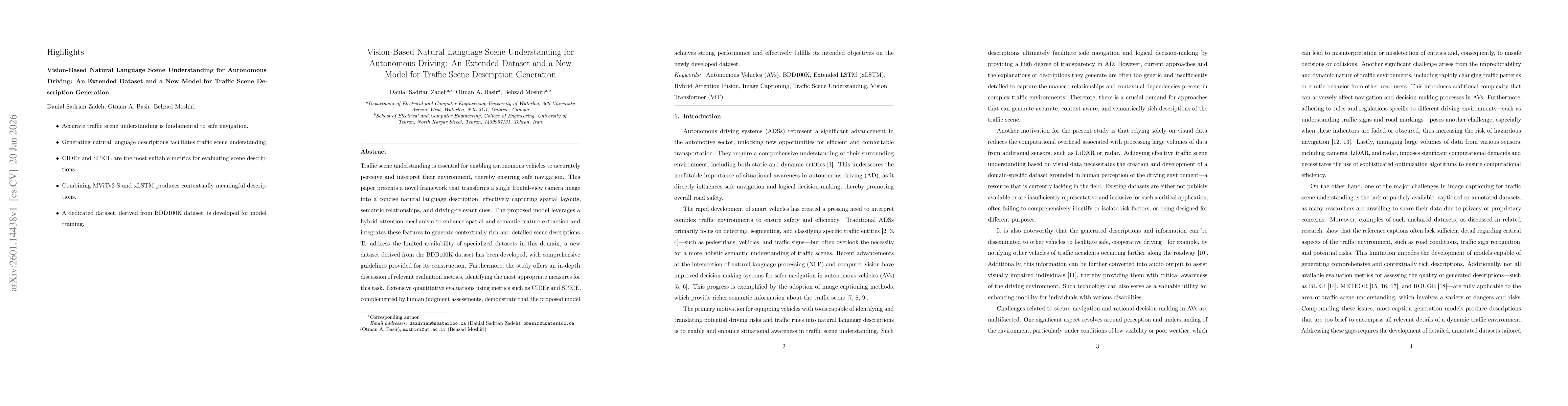 Thumbnail for Vision-Based Natural Language Scene Understanding for Autonomous Driving: An Extended Dataset and a New Model for Traffic Scene Description Generation