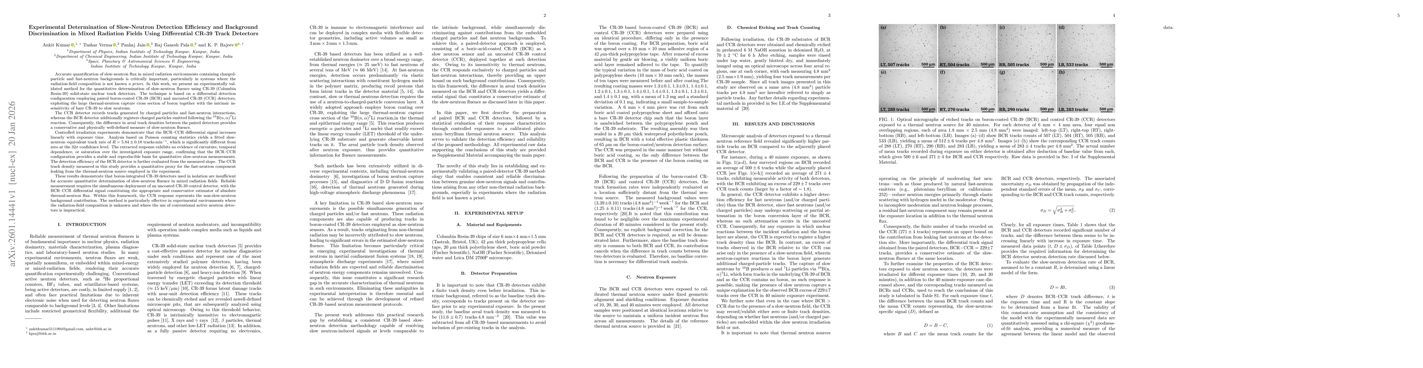 Thumbnail for Experimental Determination of Slow-Neutron Detection Efficiency and Background Discrimination in Mixed Radiation Fields Using Differential CR-39 Track Detectors