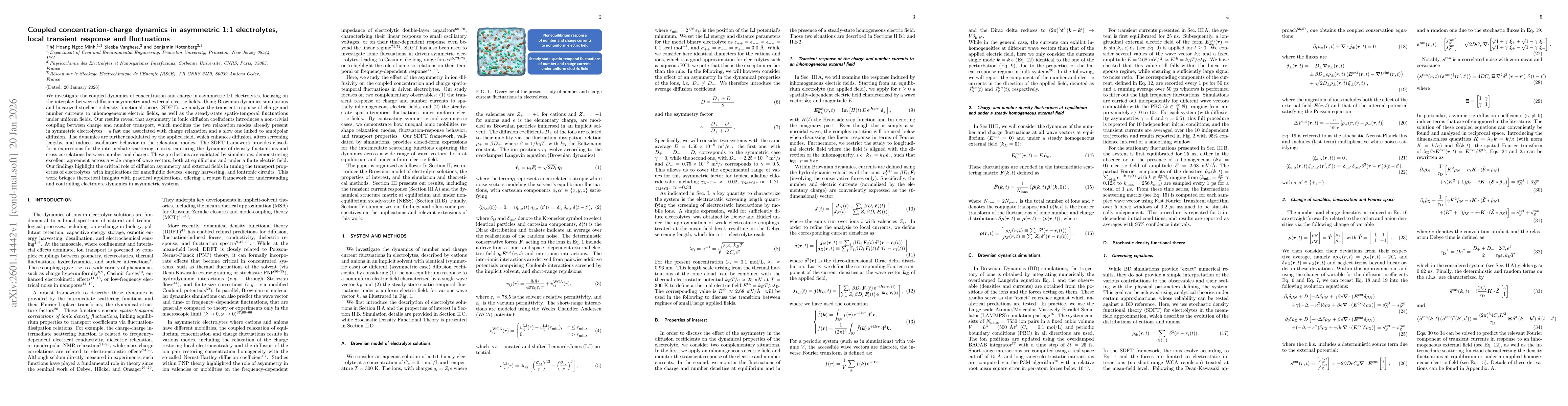 Thumbnail for Coupled concentration-charge dynamics in asymmetric 1:1 electrolytes, local transient response and fluctuations
