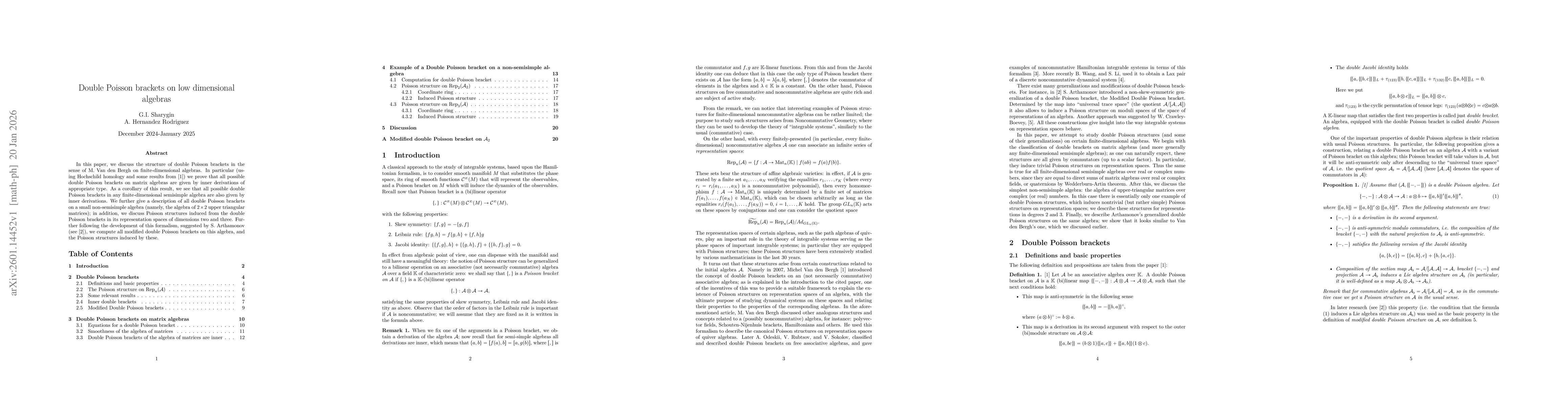 Thumbnail for Double Poisson brackets on low dimensional algebras