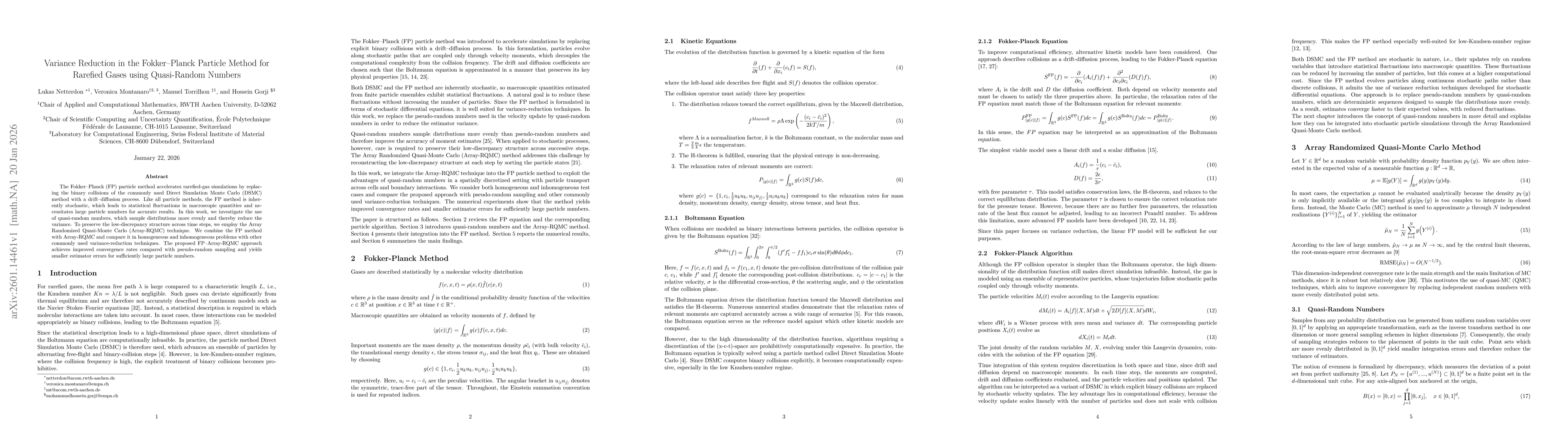 Thumbnail for Variance Reduction in the Fokker-Planck Particle Method for Rarefied Gases using Quasi-Random Numbers