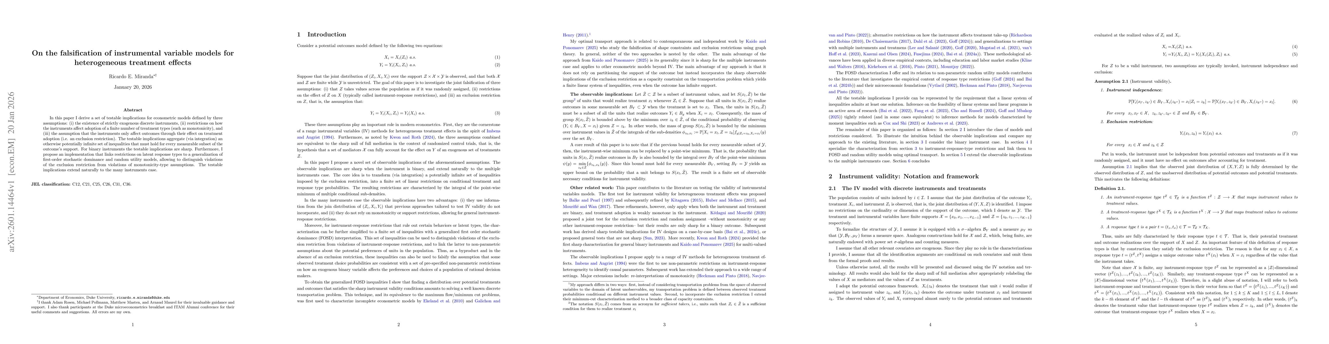 Thumbnail for On the falsification of instrumental variable models for heterogeneous treatment effects