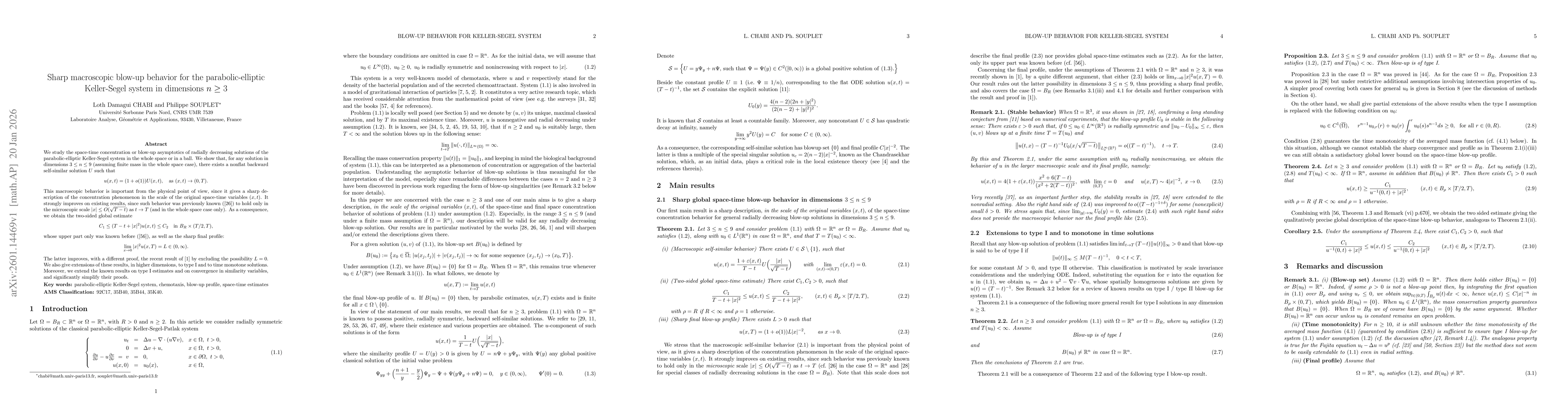 Thumbnail for Sharp macroscopic blow-up behavior for the parabolic-elliptic Keller-Segel system in dimensions $n\ge 3$