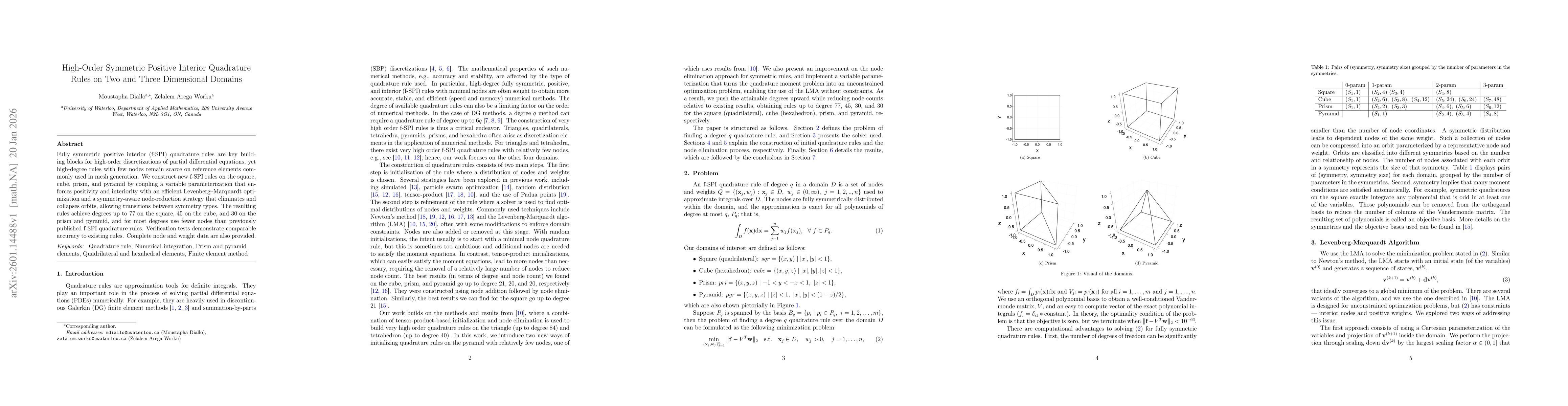 Thumbnail for High-Order Symmetric Positive Interior Quadrature Rules on Two and Three Dimensional Domains