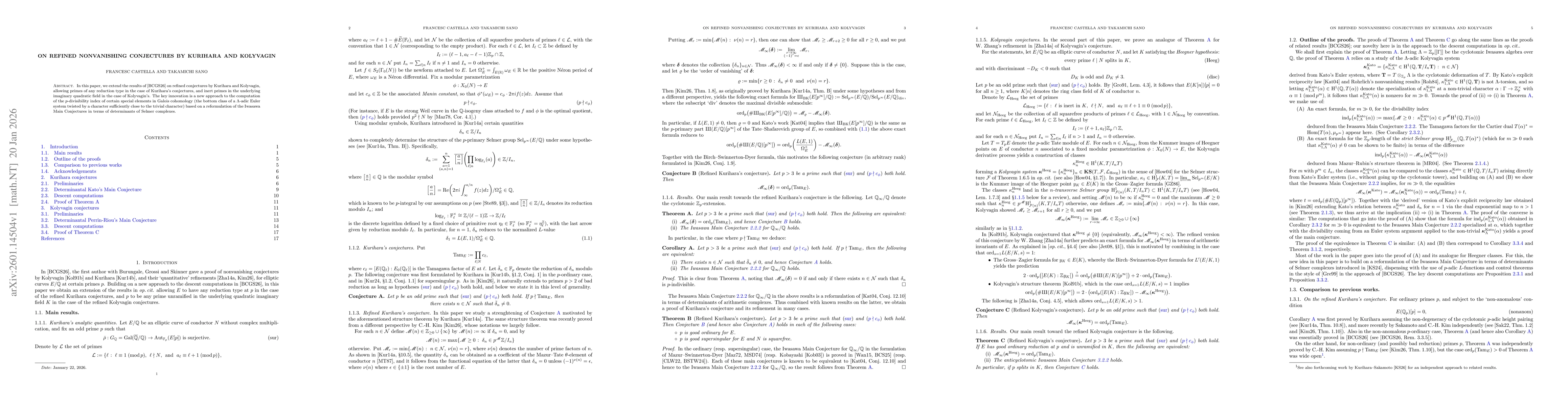 Thumbnail for On refined nonvanishing conjectures by Kurihara and Kolyvagin