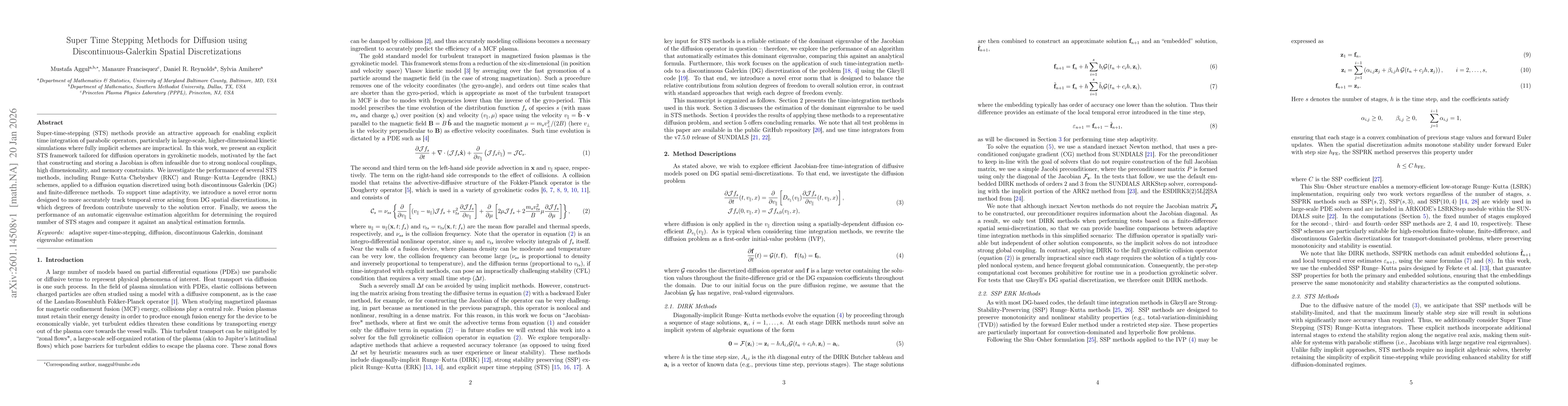 Thumbnail for Super Time Stepping Methods for Diffusion using Discontinuous-Galerkin Spatial Discretizations