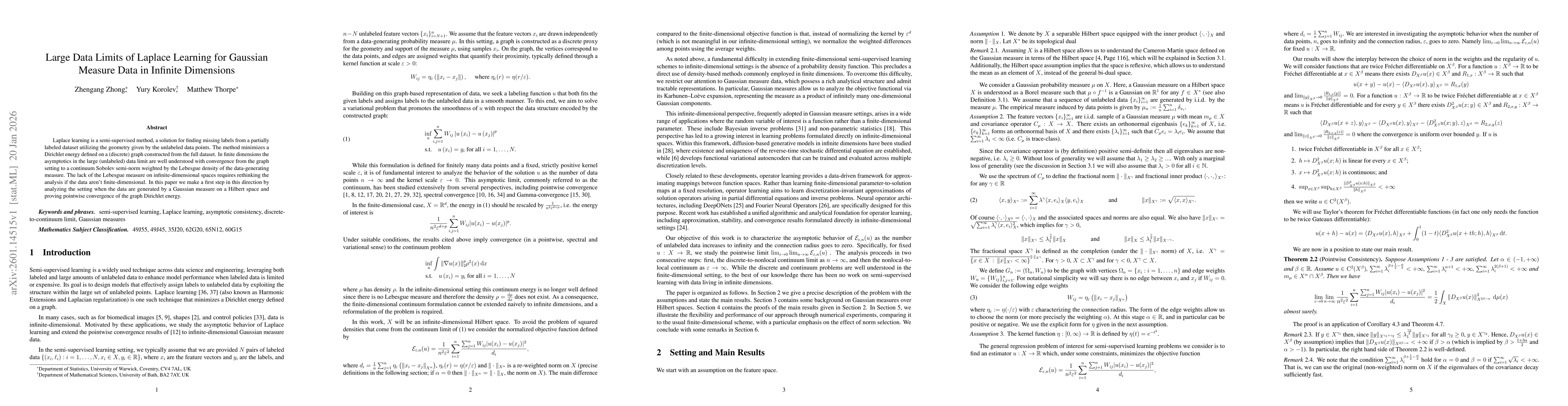Thumbnail for Large Data Limits of Laplace Learning for Gaussian Measure Data in Infinite Dimensions