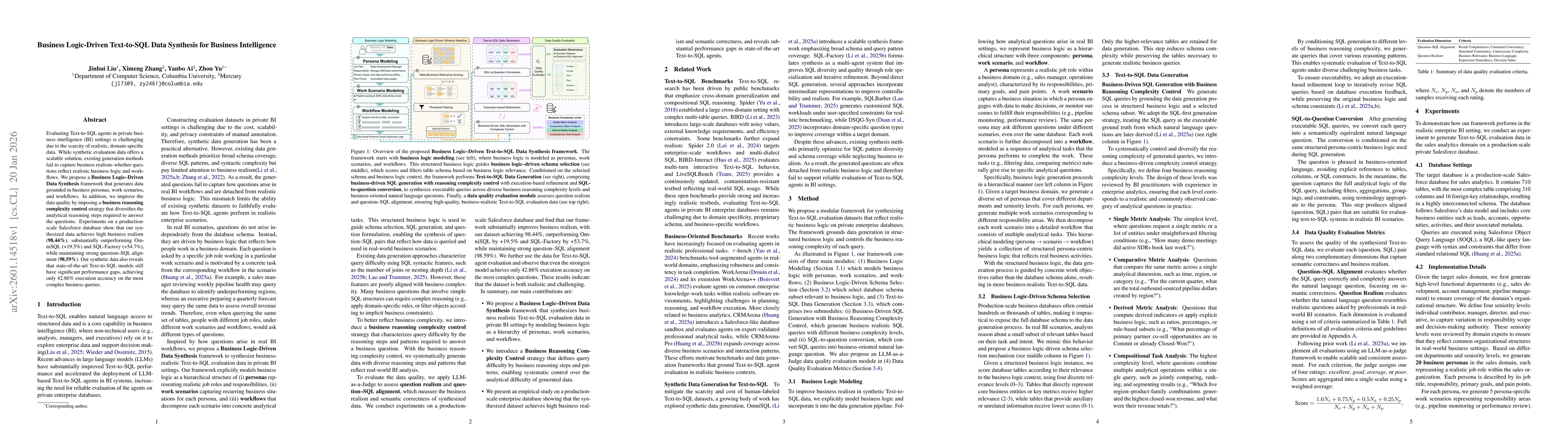 Thumbnail for Business Logic-Driven Text-to-SQL Data Synthesis for Business Intelligence