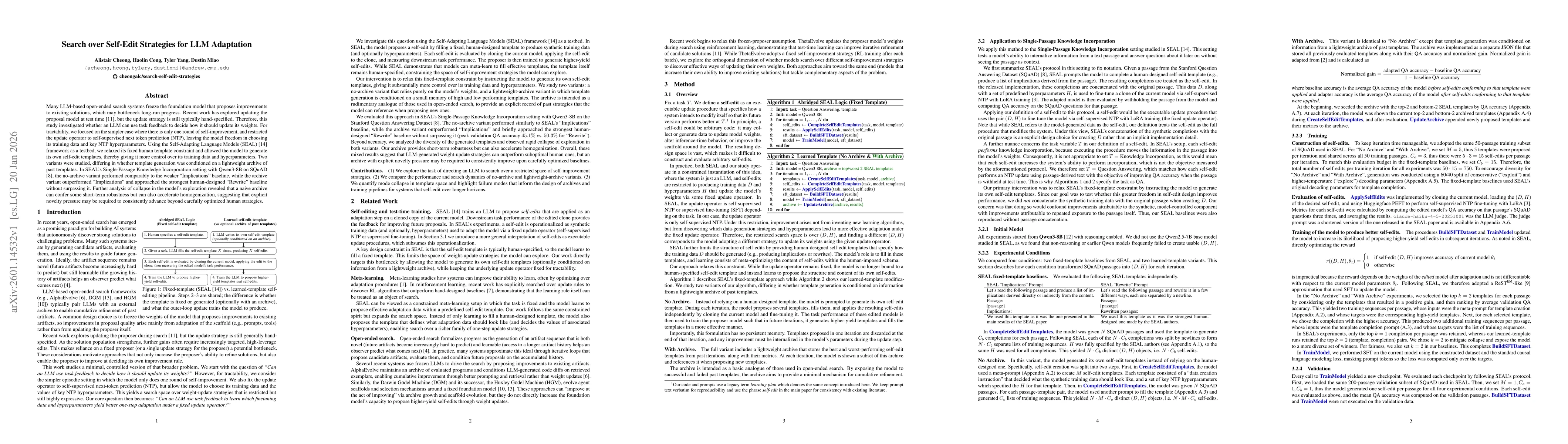 Thumbnail for Search over Self-Edit Strategies for LLM Adaptation