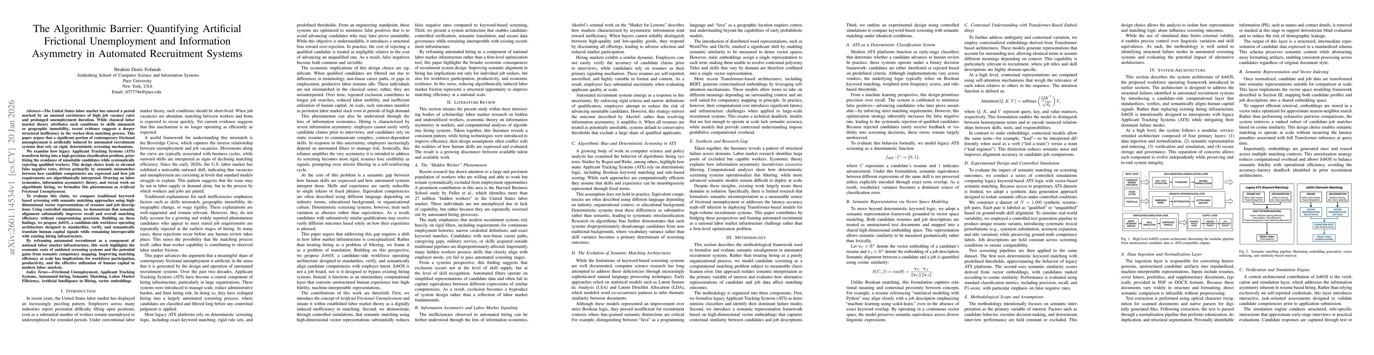 Thumbnail for The Algorithmic Barrier: Quantifying Artificial Frictional Unemployment in Automated Recruitment Systems