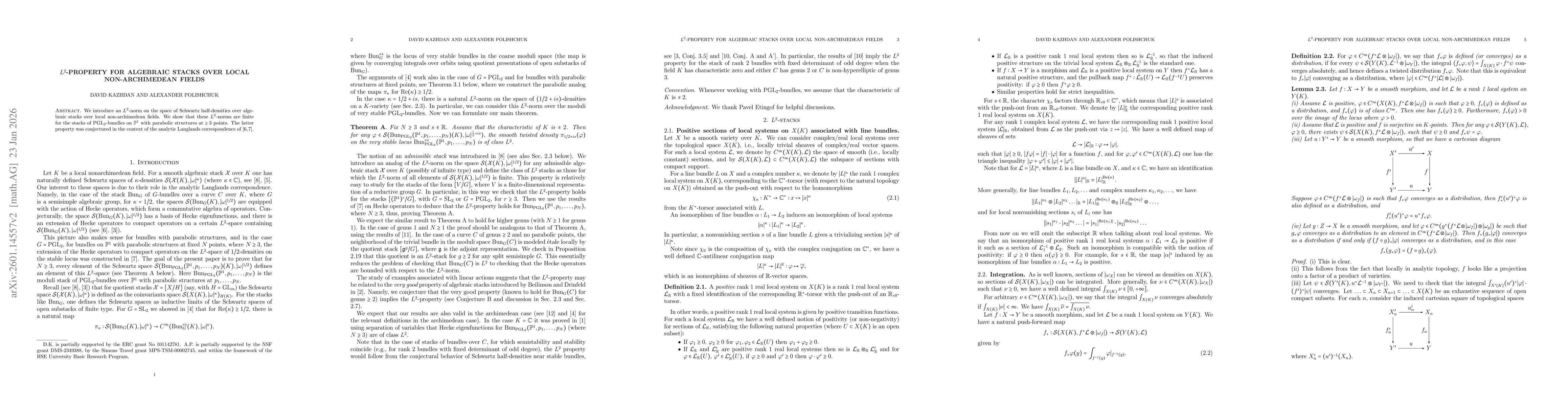 Thumbnail for $L^2$-property for algebraic stacks over local non-archimedean fields