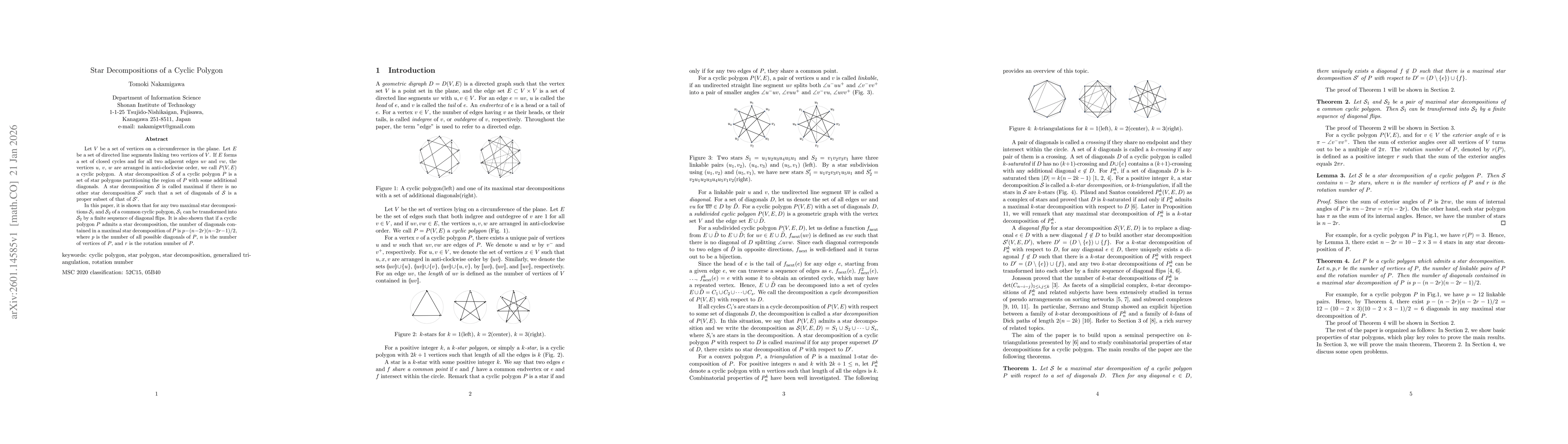 Thumbnail for Star Decompositions of a Cyclic Polygon