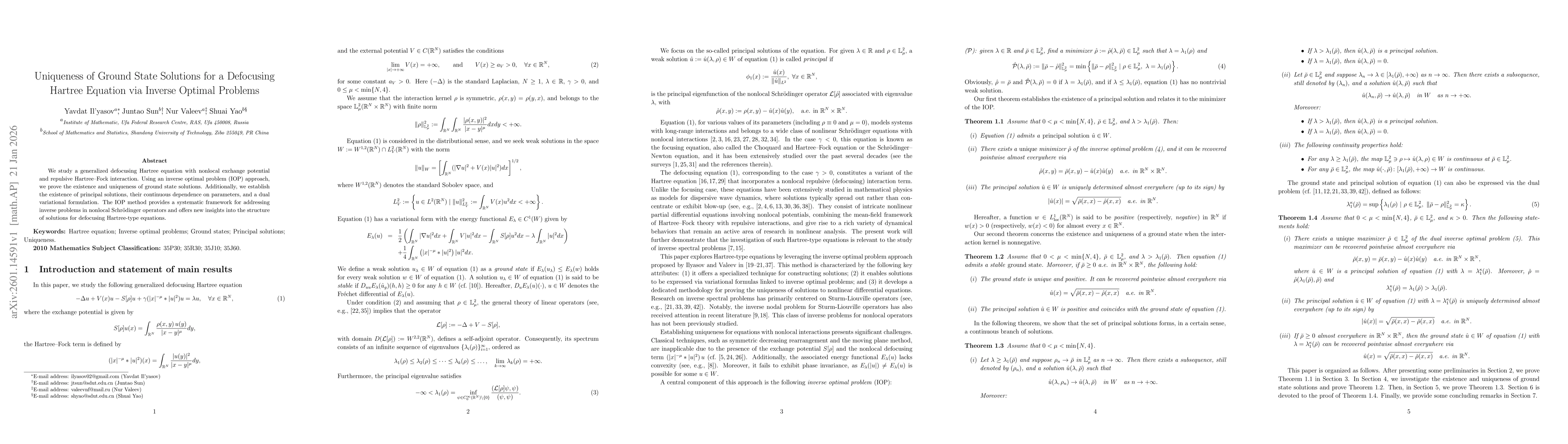 Thumbnail for Uniqueness of Ground State Solutions for a Defocusing Hartree Equation via Inverse Optimal Problems