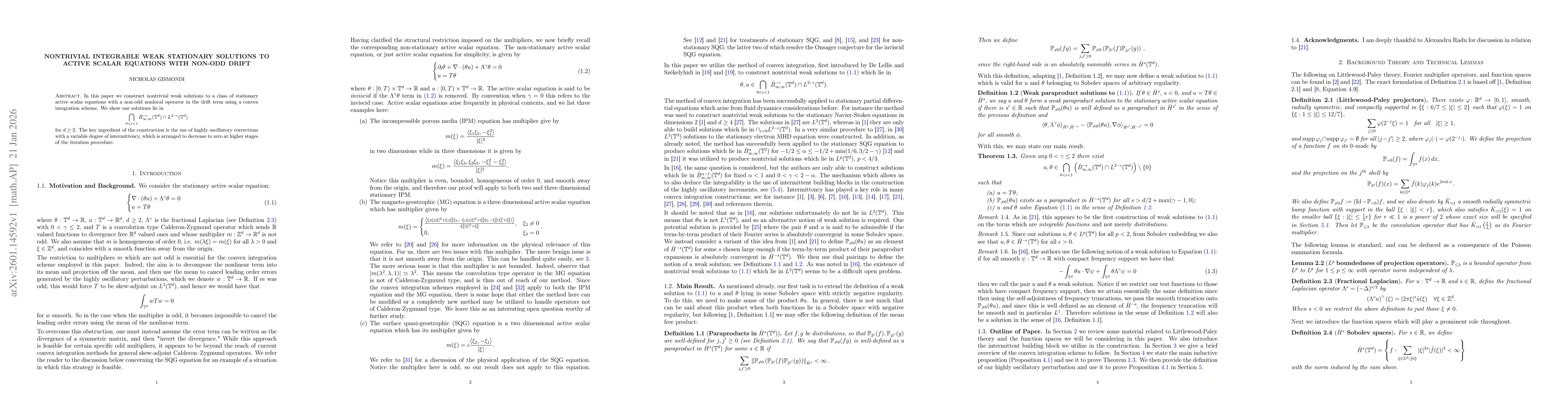 Thumbnail for Nontrivial integrable weak stationary solutions to active scalar equations with non-odd drift
