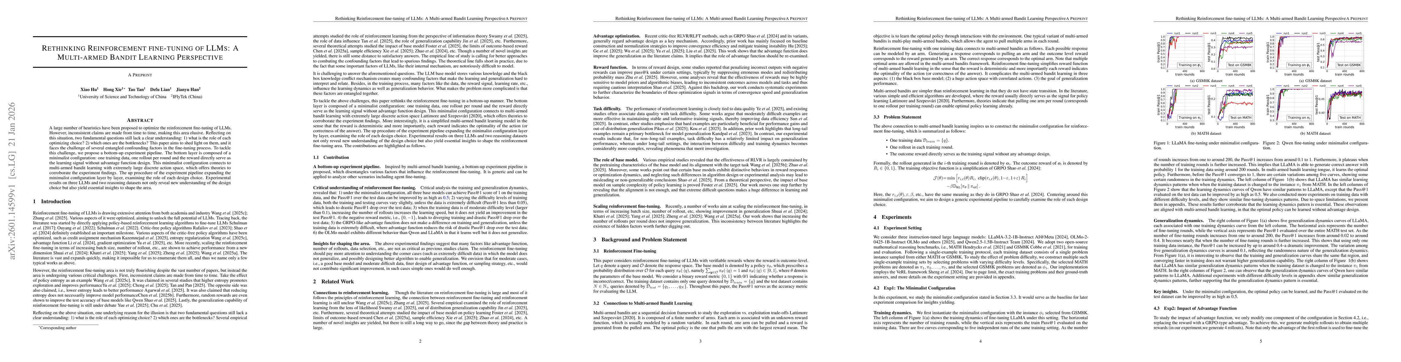Thumbnail for Rethinking Reinforcement fine-tuning of LLMs: A Multi-armed Bandit Learning Perspective