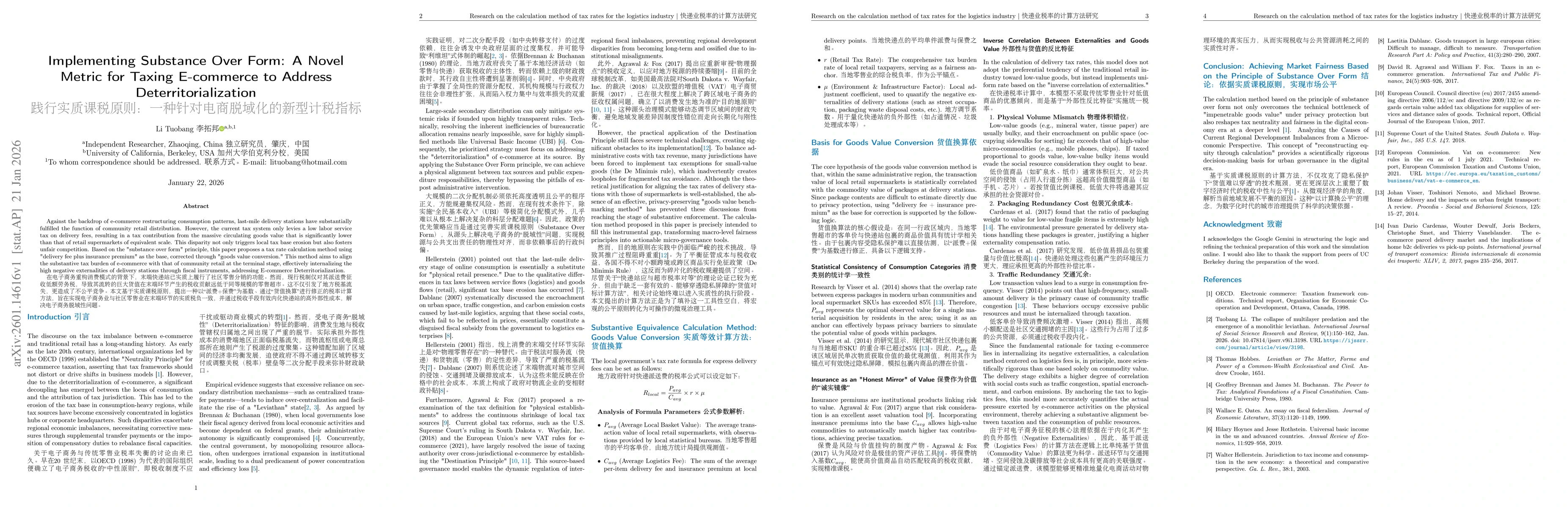 Thumbnail for Implementing Substance Over Form: A Novel Metric for Taxing E-commerce to Address Deterritorialization
