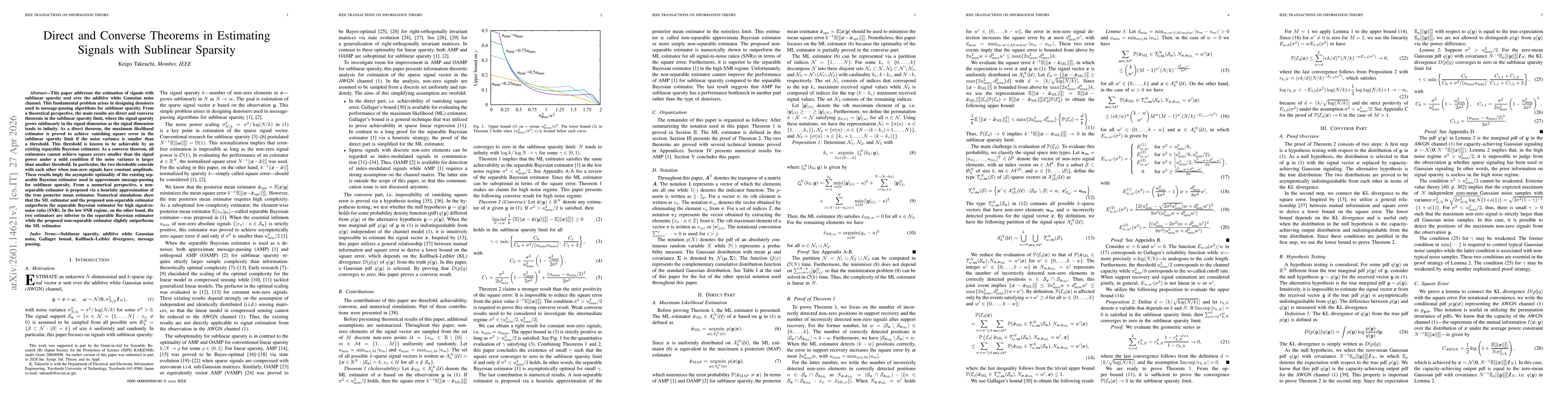 Thumbnail for Direct and Converse Theorems in Estimating Signals with Sublinear Sparsity