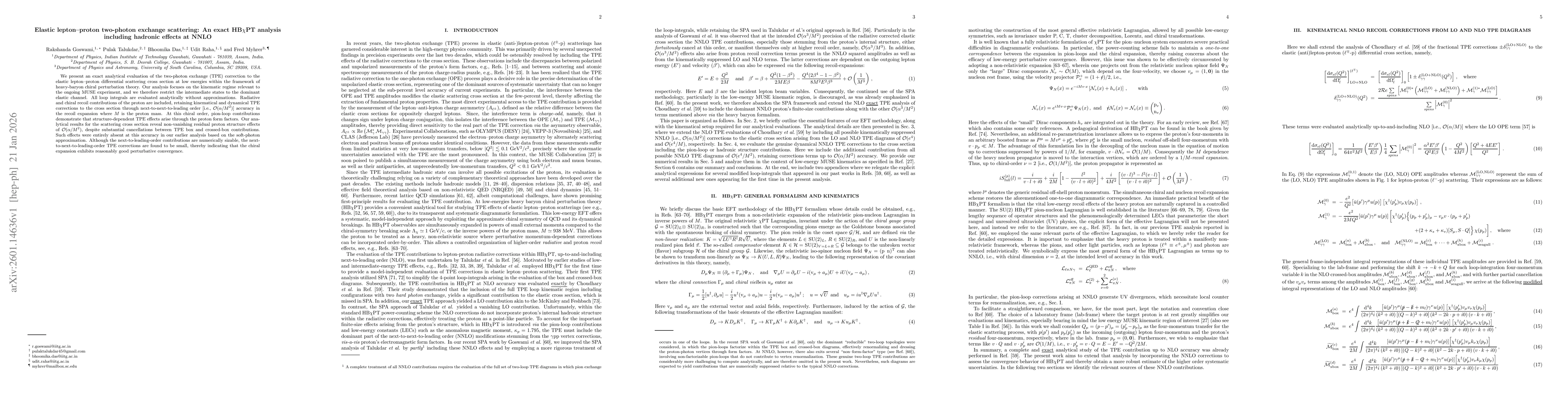 Thumbnail for Elastic lepton-proton two-photon exchange scattering: An exact HB$χ$PT analysis including hadronic effects at NNLO