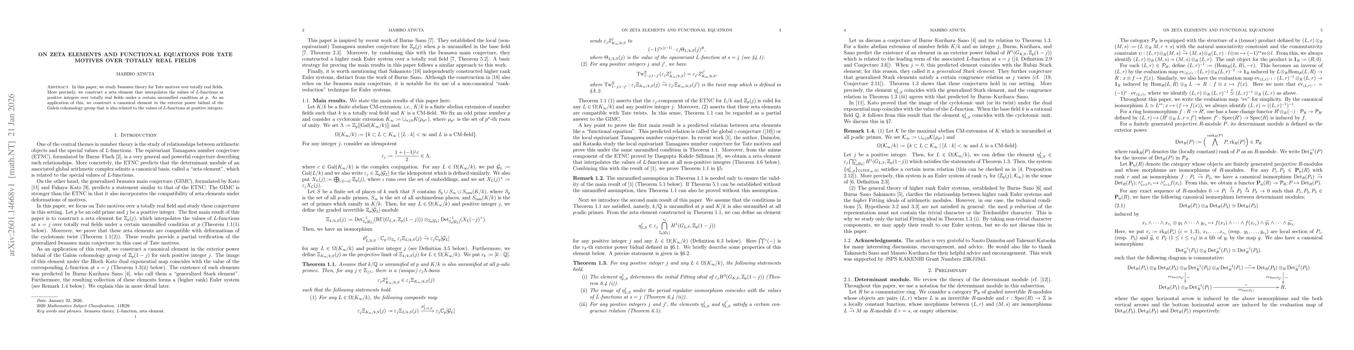 Thumbnail for On zeta elements and functional equations for Tate motives over totally real fields