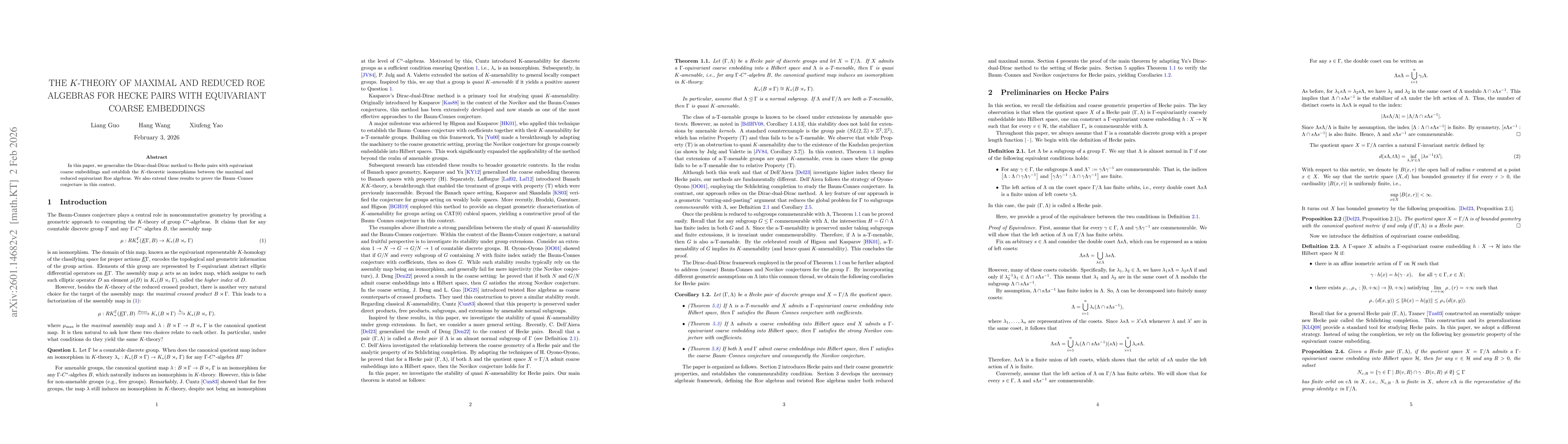 Thumbnail for The K-theory of maximal and reduced Roe algebras for Hecke pairs with equivariant coarse embeddings