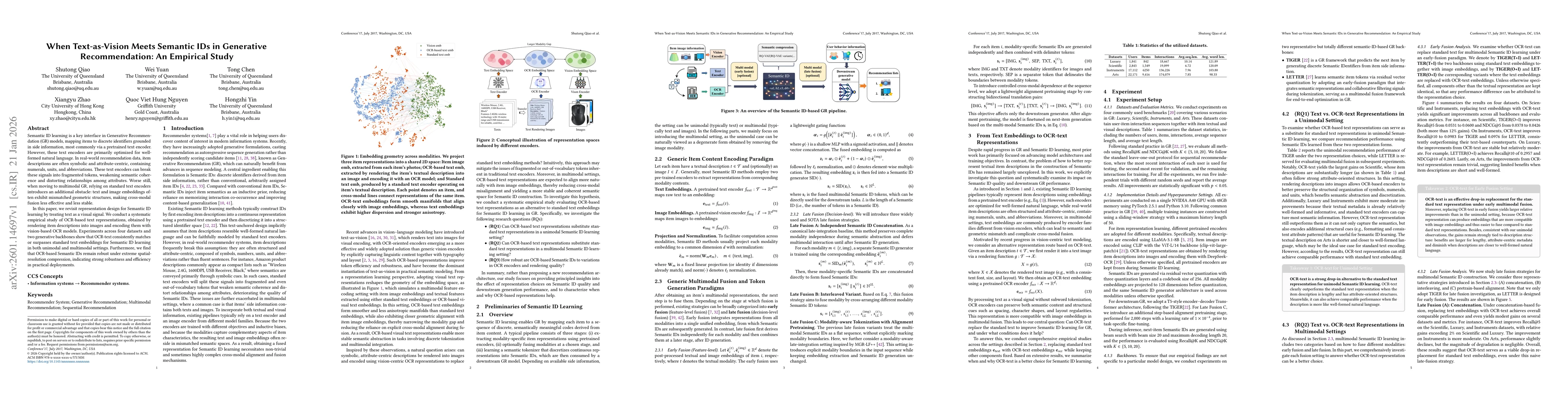Thumbnail for When Text-as-Vision Meets Semantic IDs in Generative Recommendation: An Empirical Study