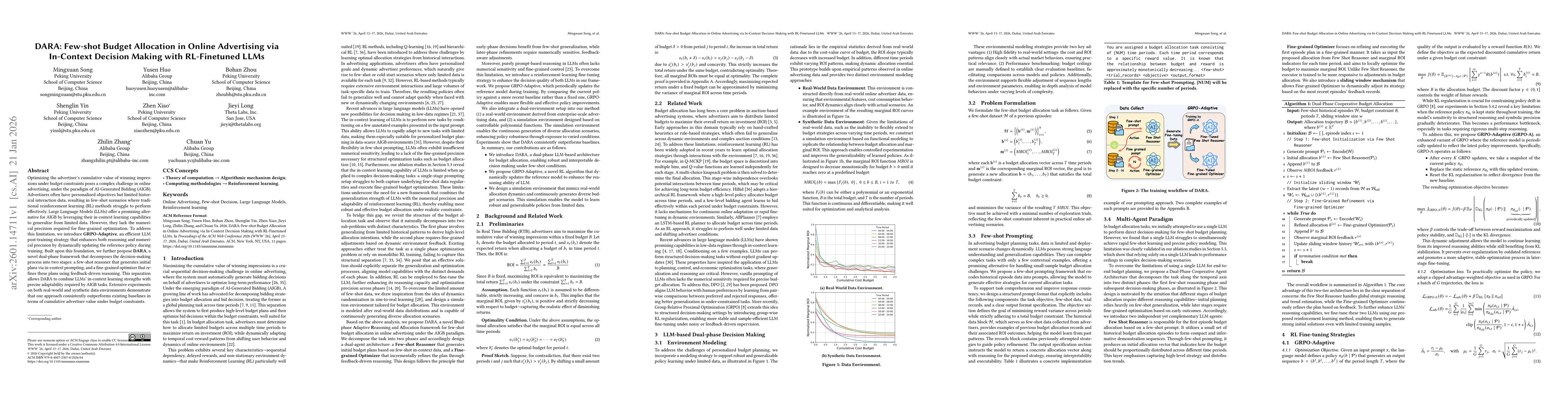 Thumbnail for DARA: Few-shot Budget Allocation in Online Advertising via In-Context Decision Making with RL-Finetuned LLMs