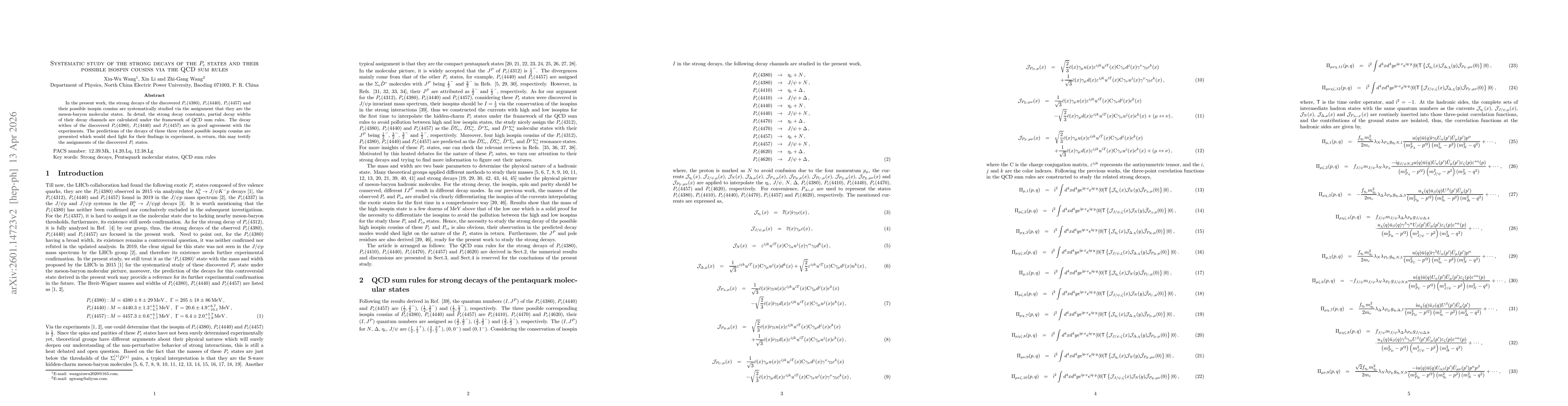 Thumbnail for Systematic study of the strong decays of the $P_c$ states and their possible isospin cousins via the QCD sum rules