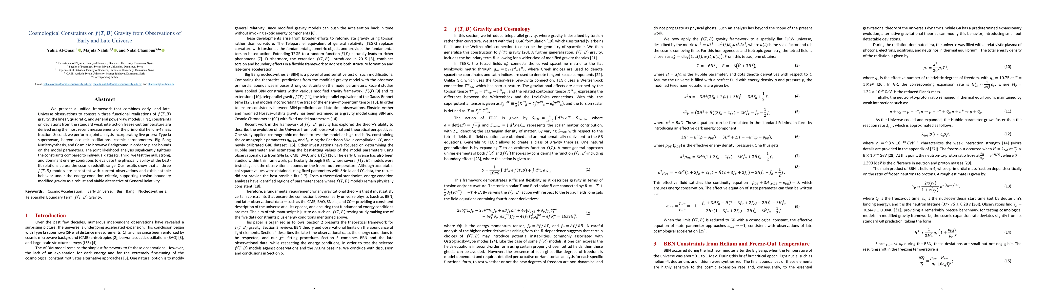 Thumbnail for Cosmological Constraints on f(T,B) Gravity from Observations of Early and Late Universe
