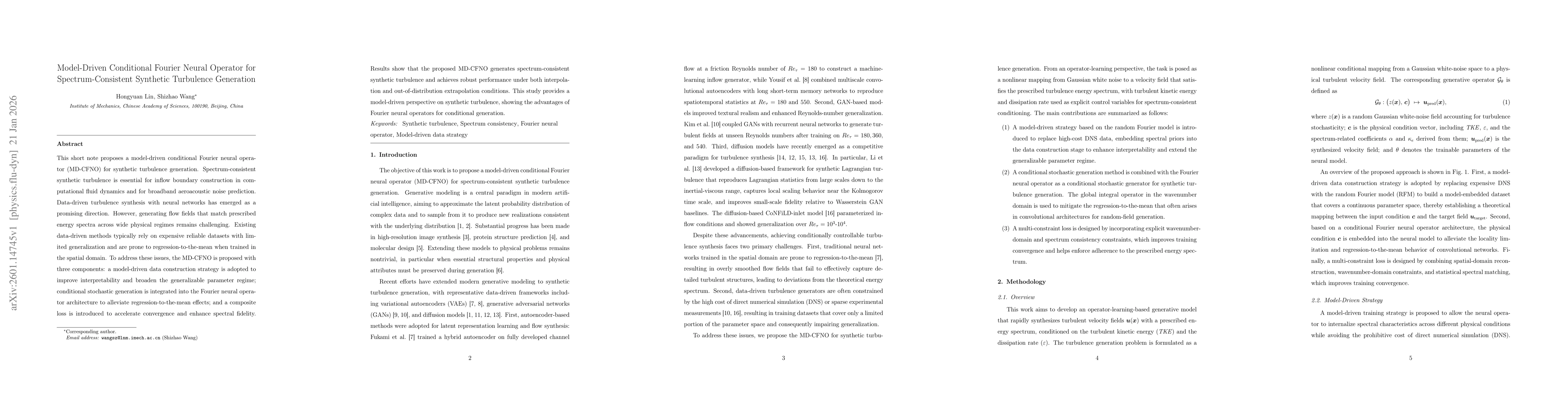 Thumbnail for Model-Driven Conditional Fourier Neural Operator for Spectrum-Consistent Synthetic Turbulence Generation