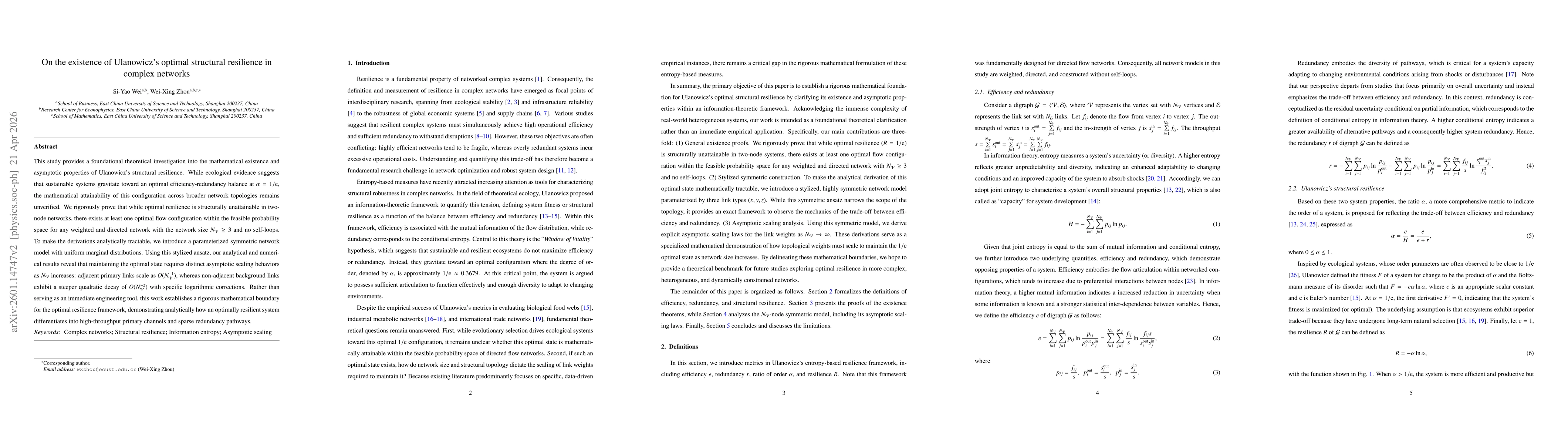 Thumbnail for On the existence of Ulanowicz's optimal structural resilience in complex networks