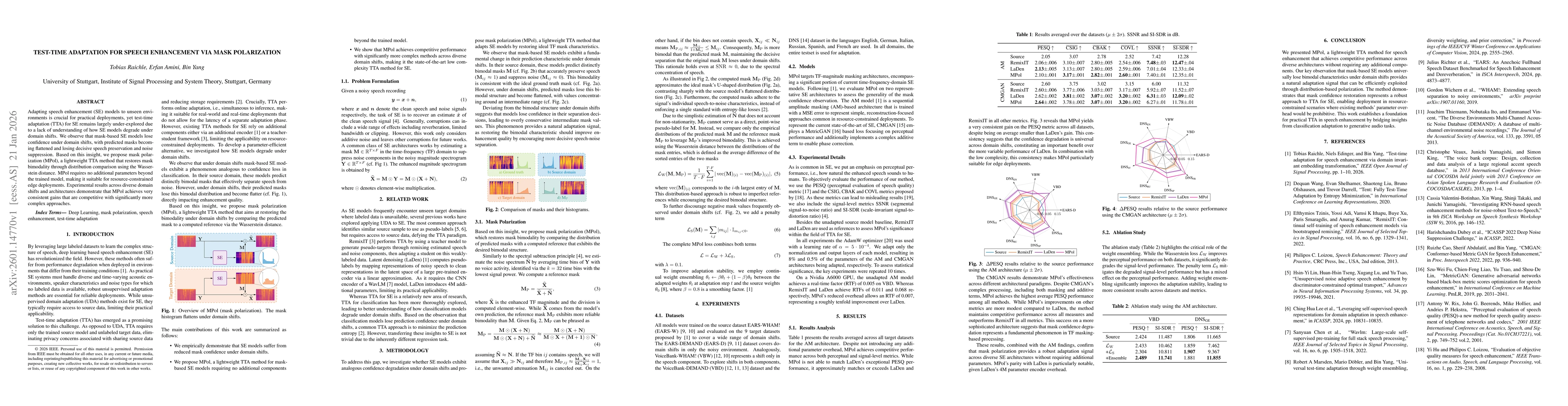 Thumbnail for Test-Time Adaptation For Speech Enhancement Via Mask Polarization