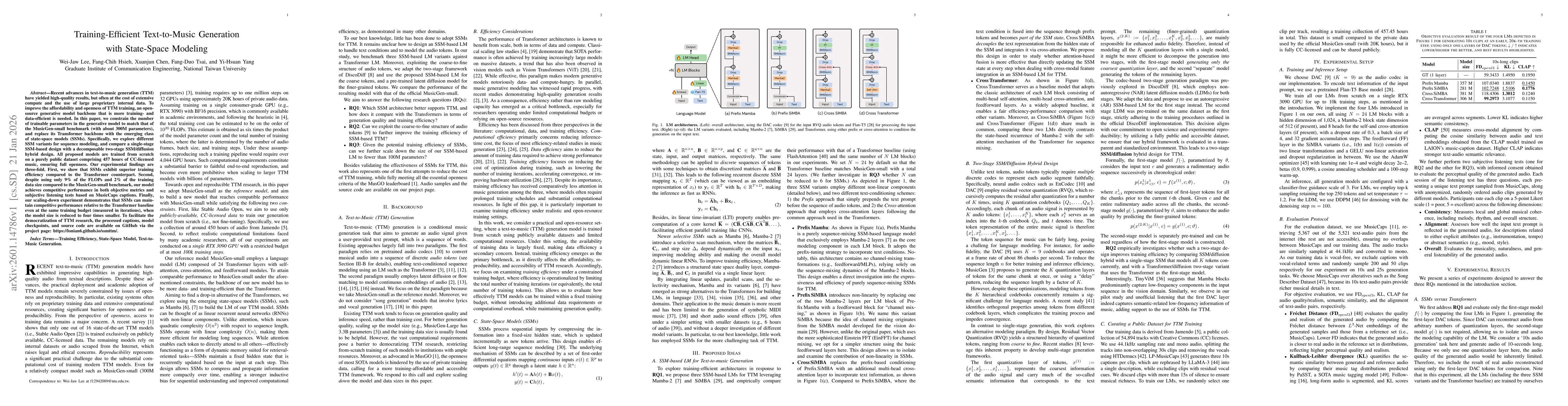 Thumbnail for Training-Efficient Text-to-Music Generation with State-Space Modeling