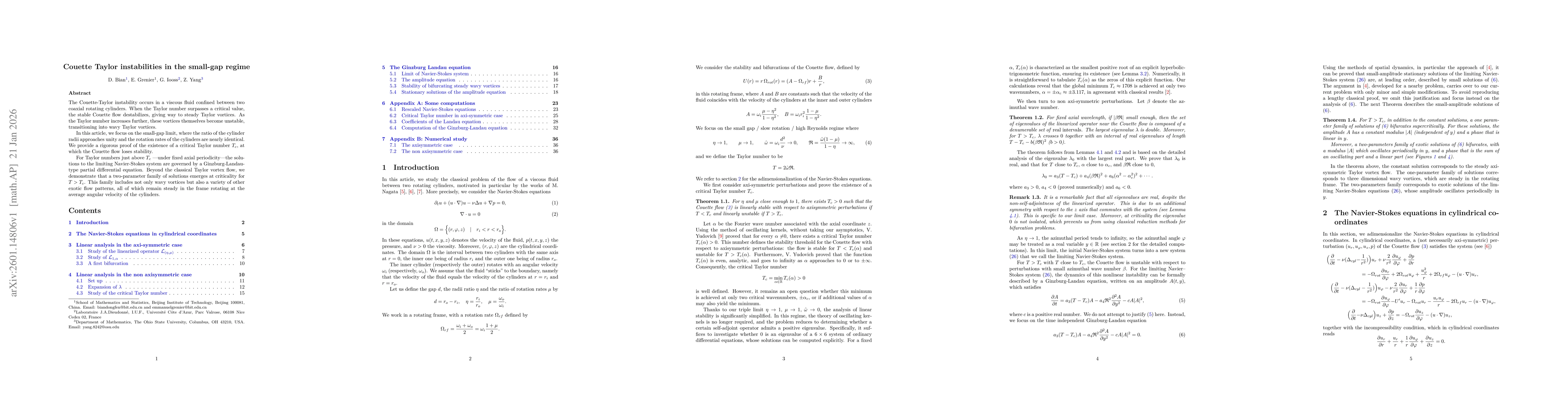 Thumbnail for Couette Taylor instabilities in the small-gap regime