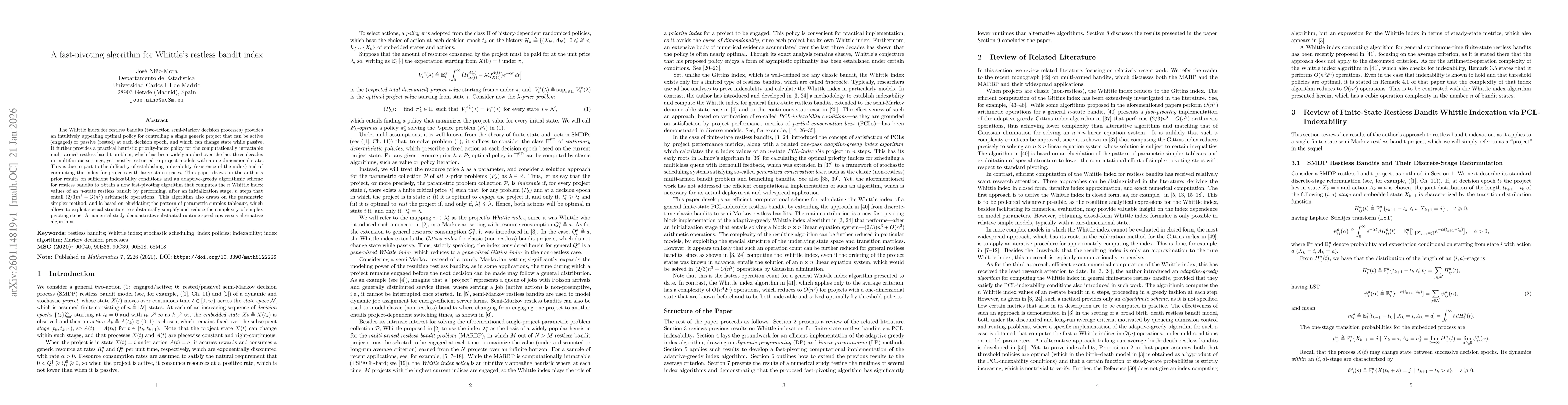 Thumbnail for A fast-pivoting algorithm for Whittle's restless bandit index