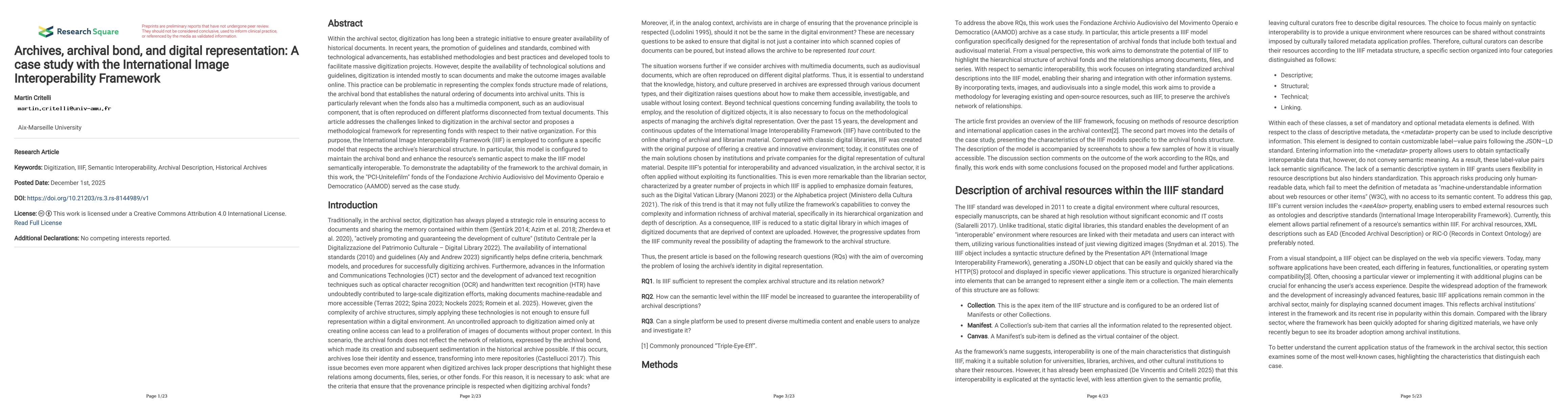 Thumbnail for Archives, archival bond, and digital representation: A case study with the International Image Interoperability Framework