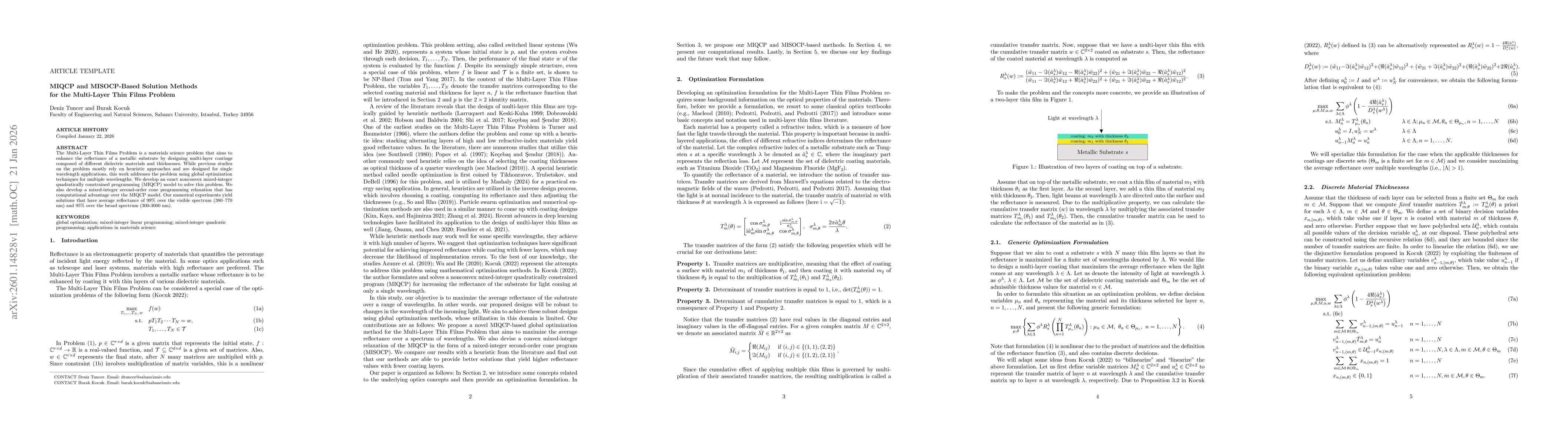 Thumbnail for MIQCP and MISOCP-Based Solution Methods for the Multi-Layer Thin Films Problem