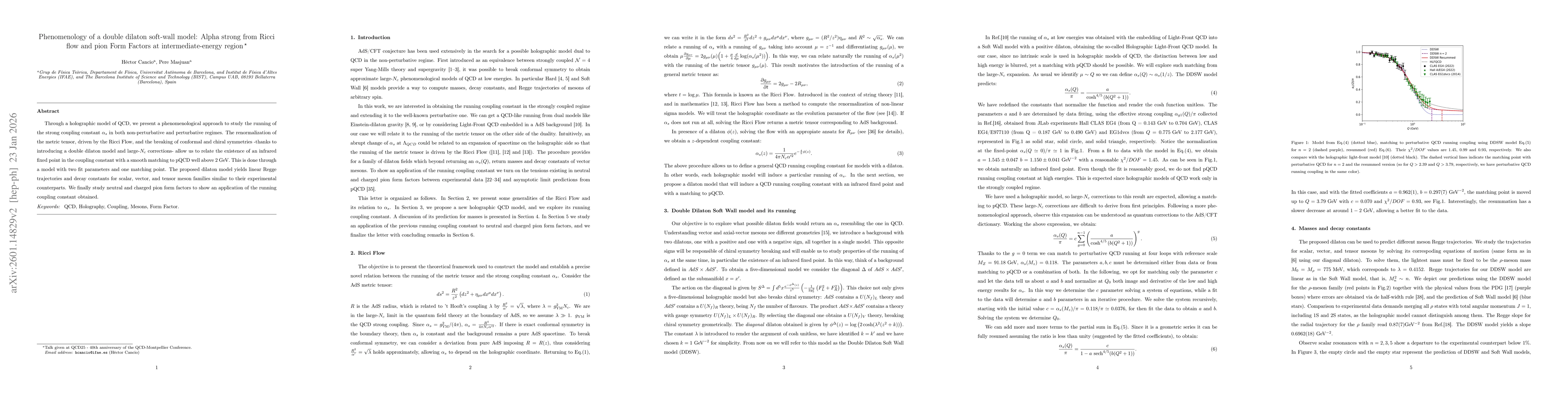 Thumbnail for Phenomenology of a doble dilaton soft-wall model: Alpha strong from Ricci flow and pion Form Factors at intermediate-energy region