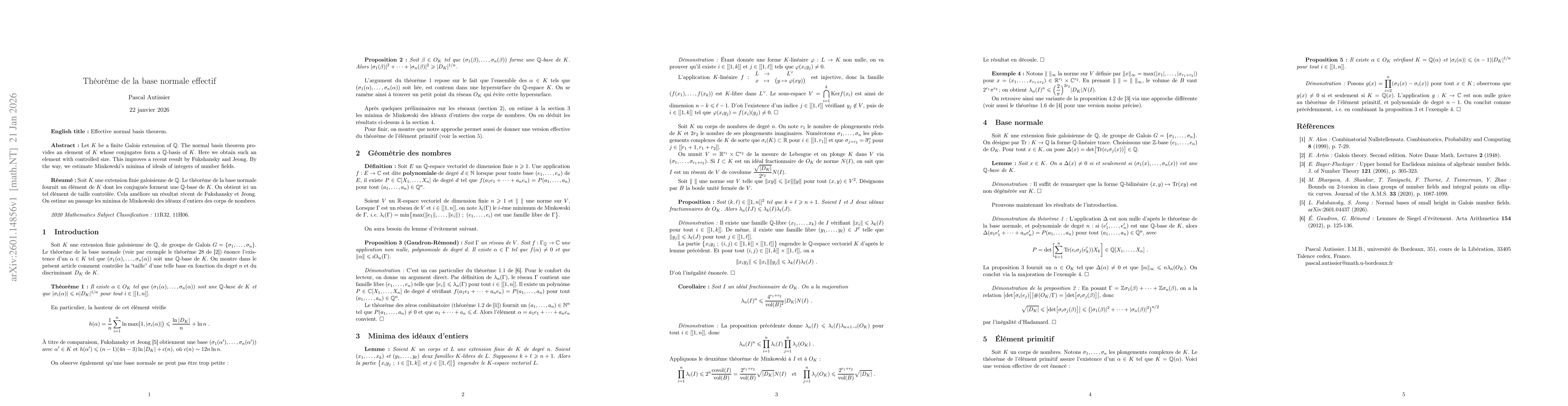 Thumbnail for Effective normal basis theorem