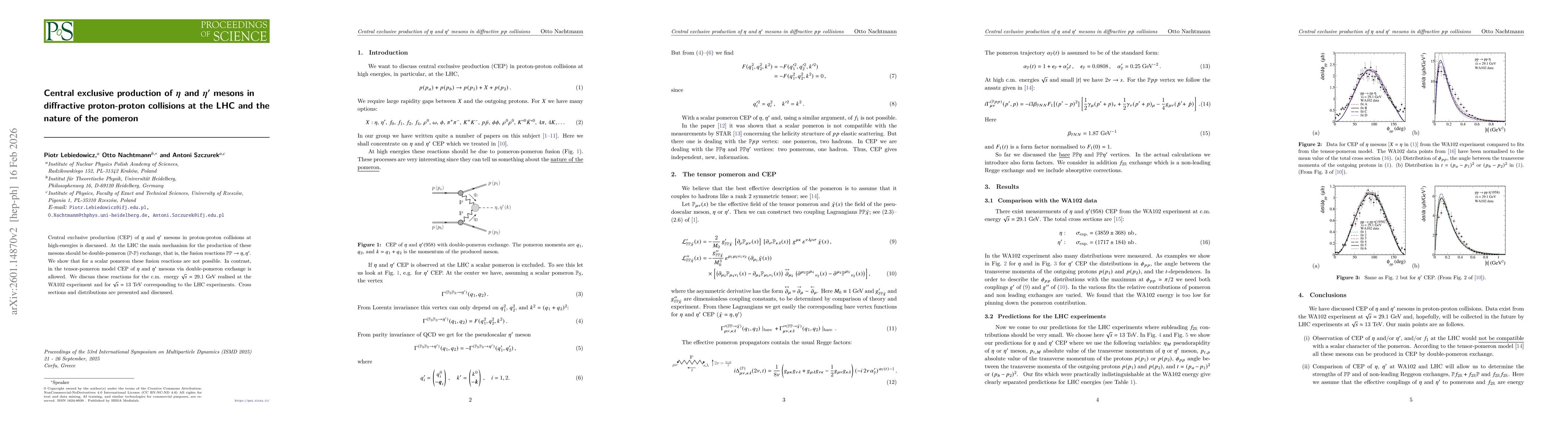 Thumbnail for Central exclusive production of $η$ and $η'$ mesons in diffractive proton-proton collisions at the LHC and the nature of the pomeron