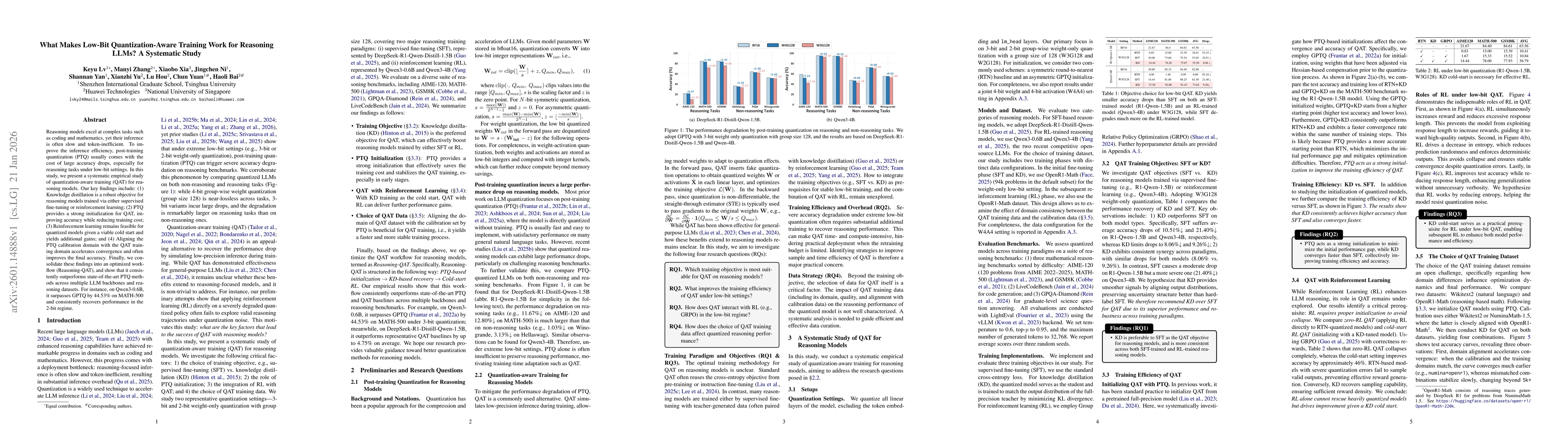 Thumbnail for What Makes Low-Bit Quantization-Aware Training Work for Reasoning LLMs? A Systematic Study