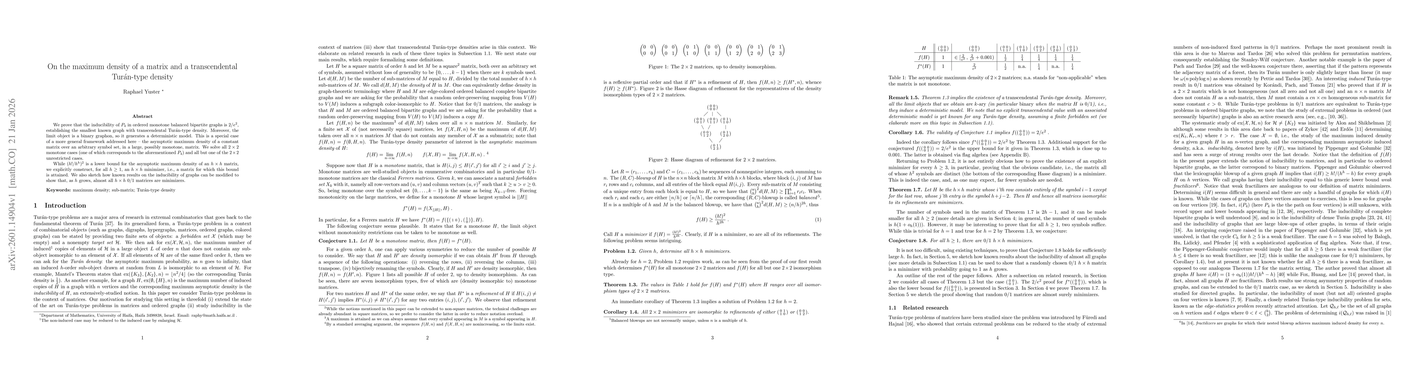 Thumbnail for On the maximum density of a matrix and a transcendental Turán-type density