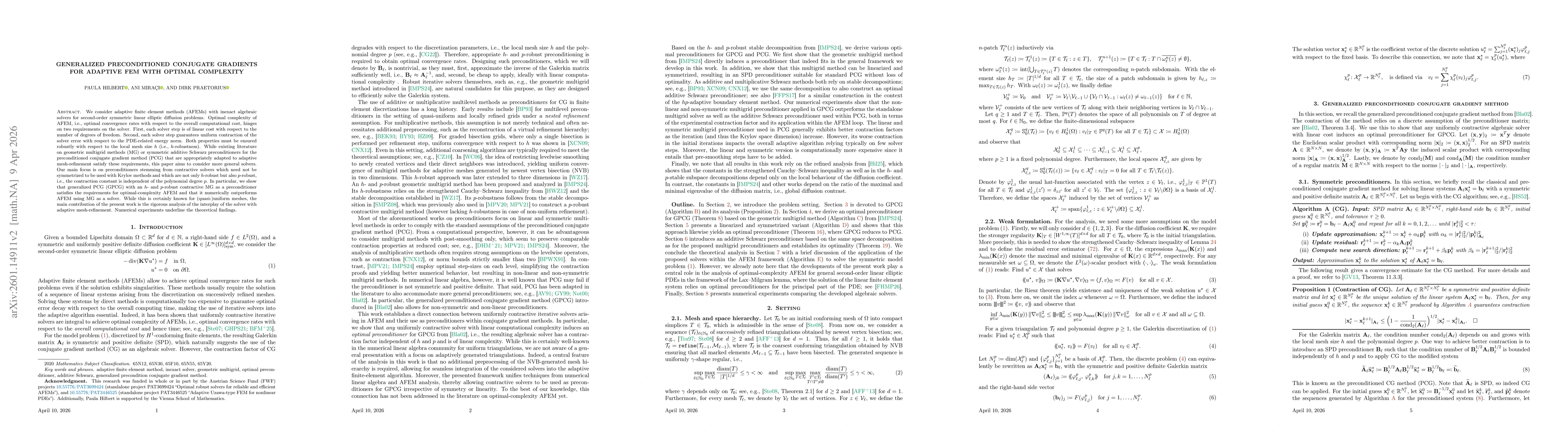 Thumbnail for Generalized preconditioned conjugate gradients for adaptive FEM with optimal complexity